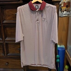 FootJoy Men's Polo Shirt - Maroon and White Stripes
